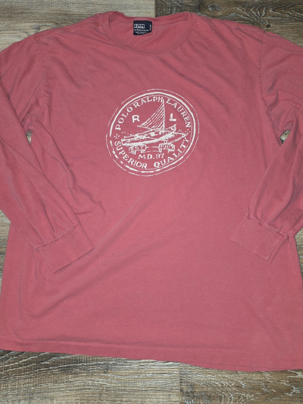 Polo Ralph Lauren Men’s Large Red Graphic Logo Crew Neck T-Shirt Long Sleeve VTG